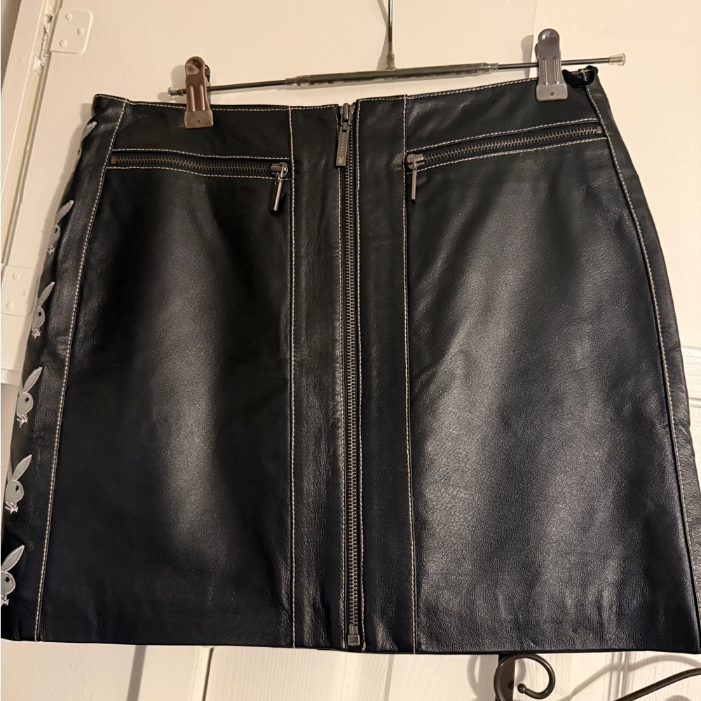 Playboy Black Leather Skirt with Zipper Detail